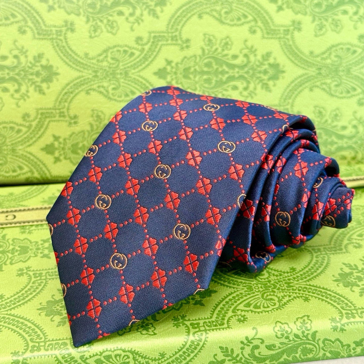 Gucci Style Men's Interlocking G Stripe Silk Tie - Detail Image 4