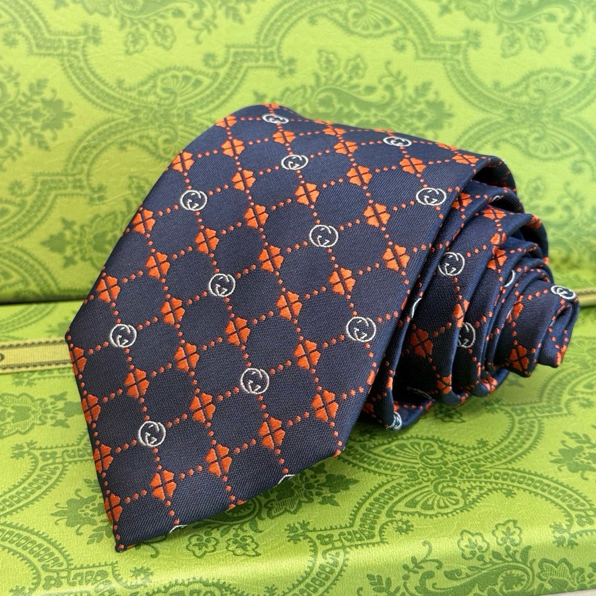 Gucci Style Men's Interlocking G Stripe Silk Tie - Detail Image 5