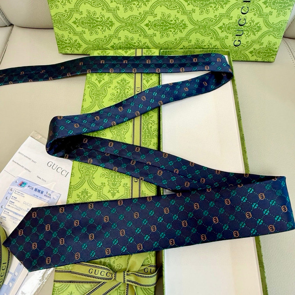 Gucci Style Men's Interlocking G Stripe Silk Tie - Detail Image 8