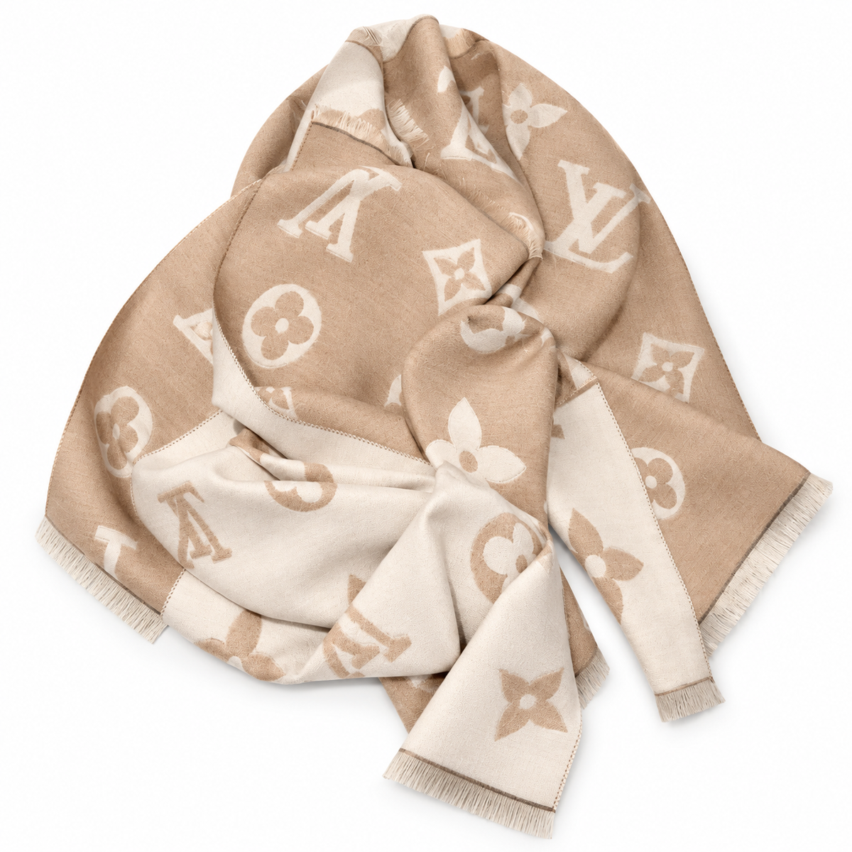 Louis Vuitton Style Oversized Motif Scarf in Beige