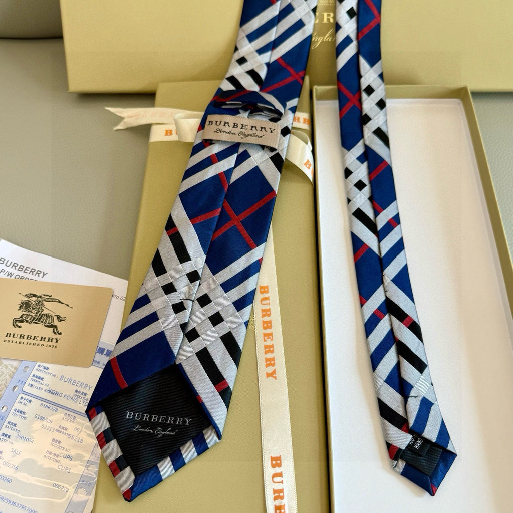 Burberry Style Men's Classic Check Silk Tie - Detail Image 4