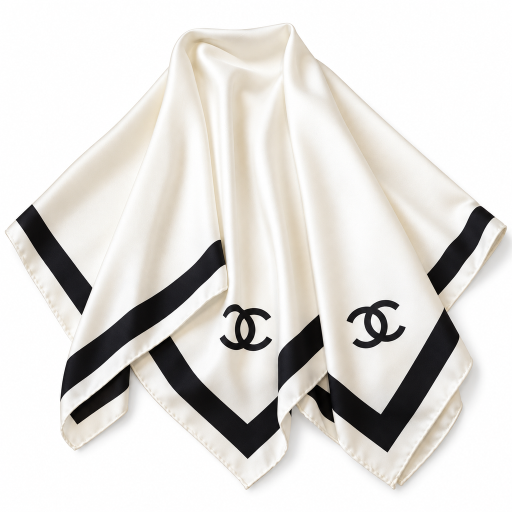 Chanel Style Contrast-Border Lightweight Shawl in Ivory