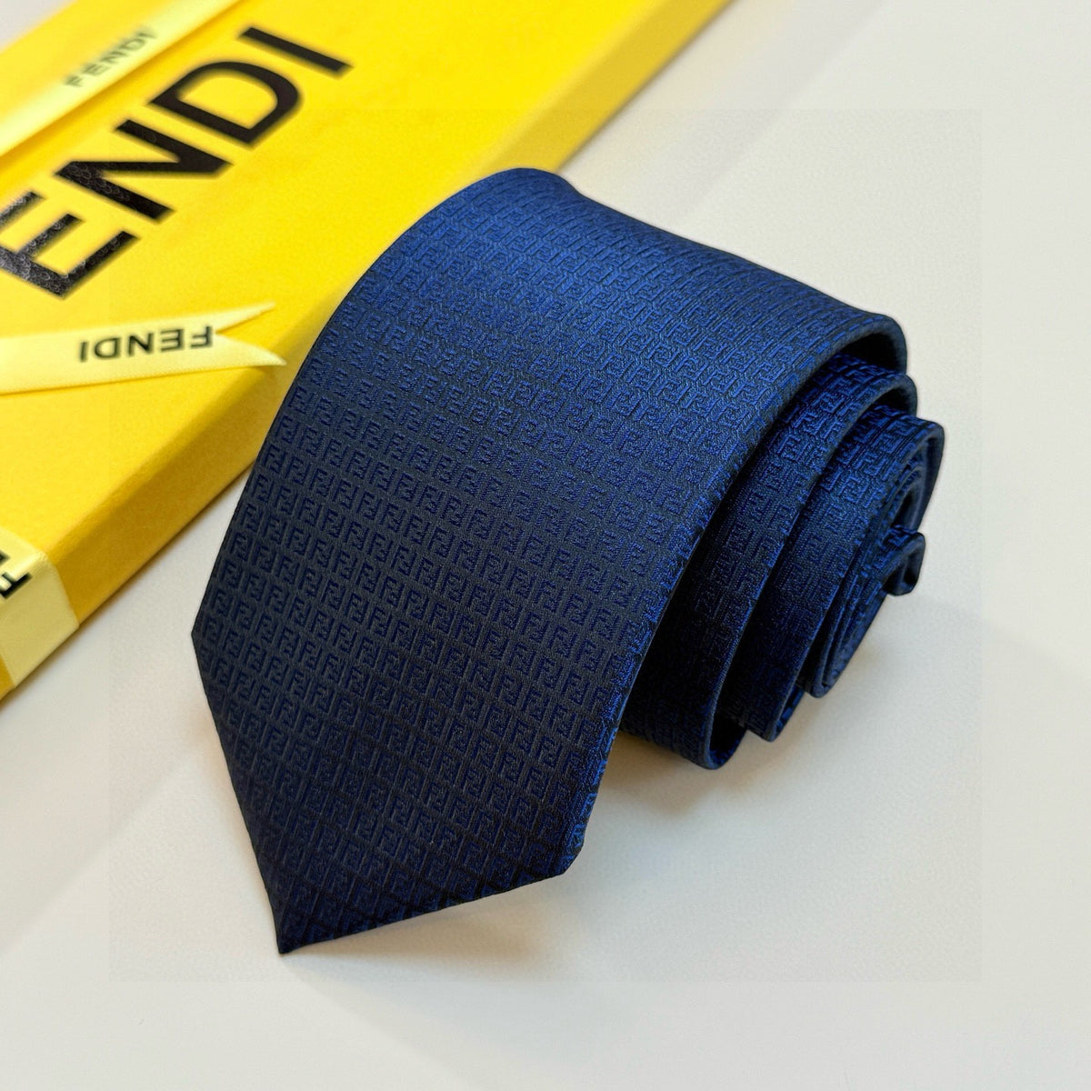 Fendi Style Men's Textured Solid Silk Tie - Detail Image 5