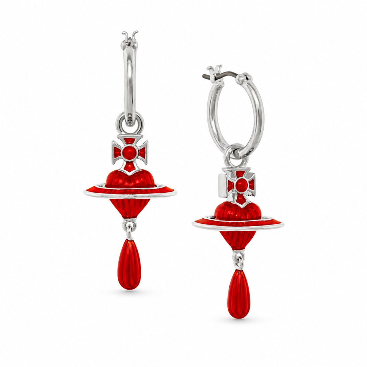 Vivienne Westwood 3D Orb Heart Red Enamel Earrings