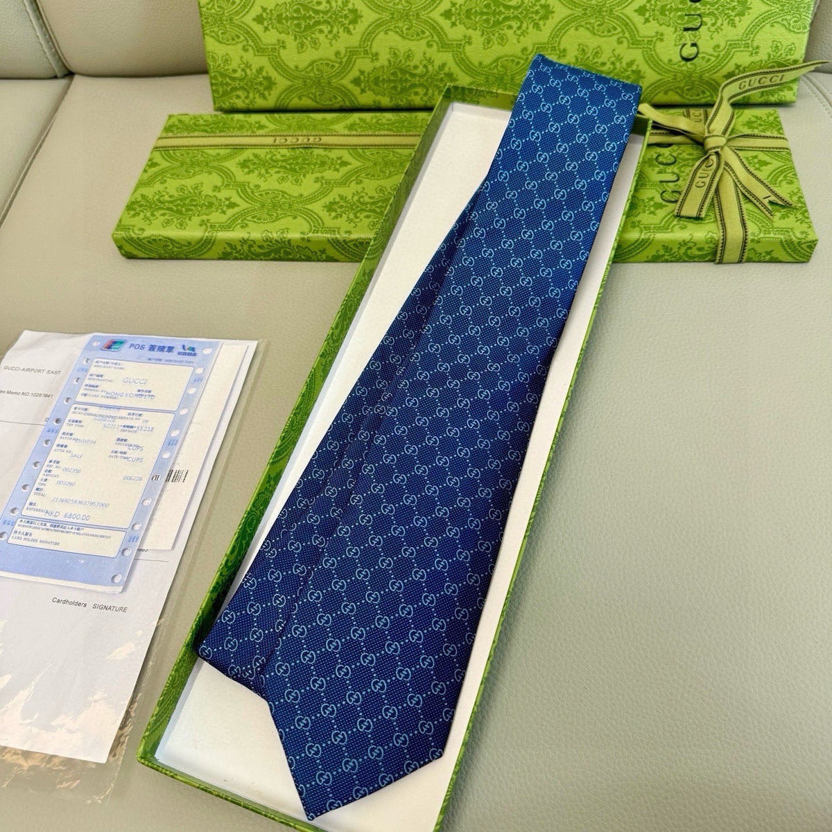 Gucci Style Men's GG Diamond Jacquard Silk Tie - Detail Image 3