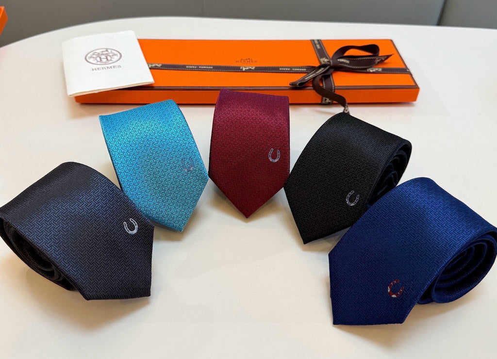 Hermès Style Men's H Logo Textured Silk Tie - Main Image