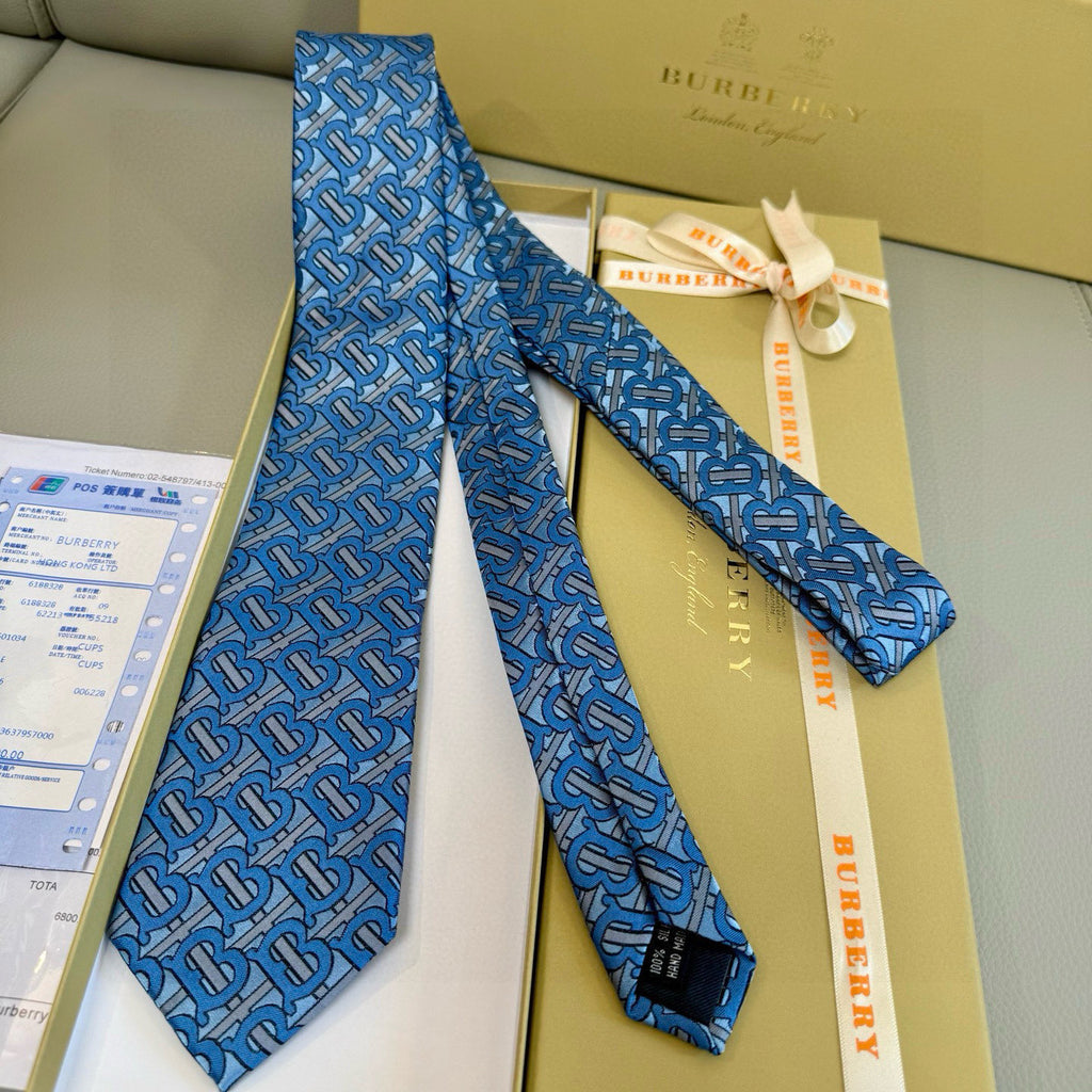 Burberry Style Men's Monogram Pattern Silk Tie - Detail Image 8