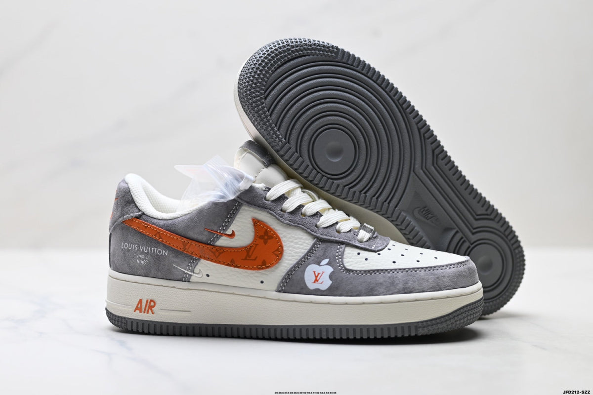 Nike Air Force 1 '07 LV8 Monogram Graphic Low-Top Sneakers – Grey/Orange
