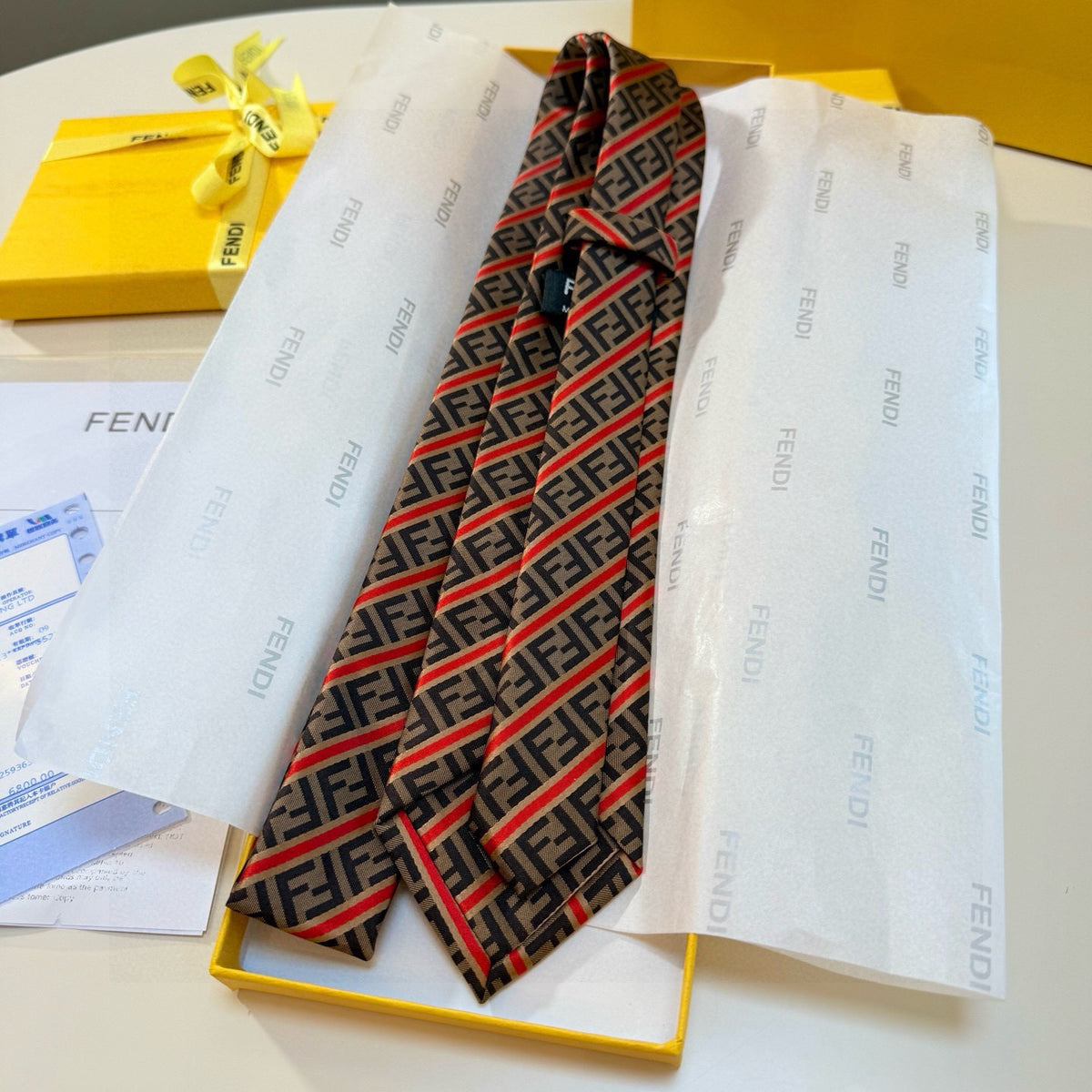 Fendi Style Men's FF Diagonal Jacquard Silk Tie - Detail Image 3