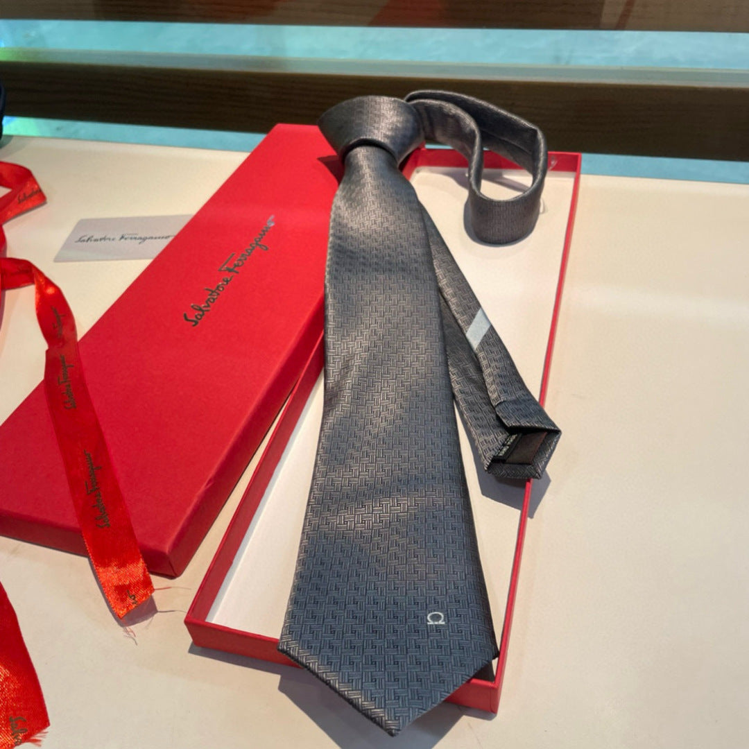 Ferragamo Style Men's Gancini Silk Tie - Detail Image 7