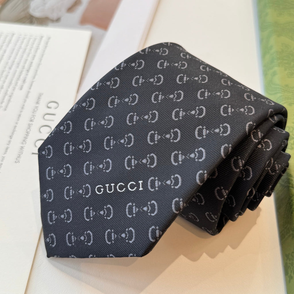 Gucci Style Men's Tonal GG Logo Silk Tie - Detail Image 2