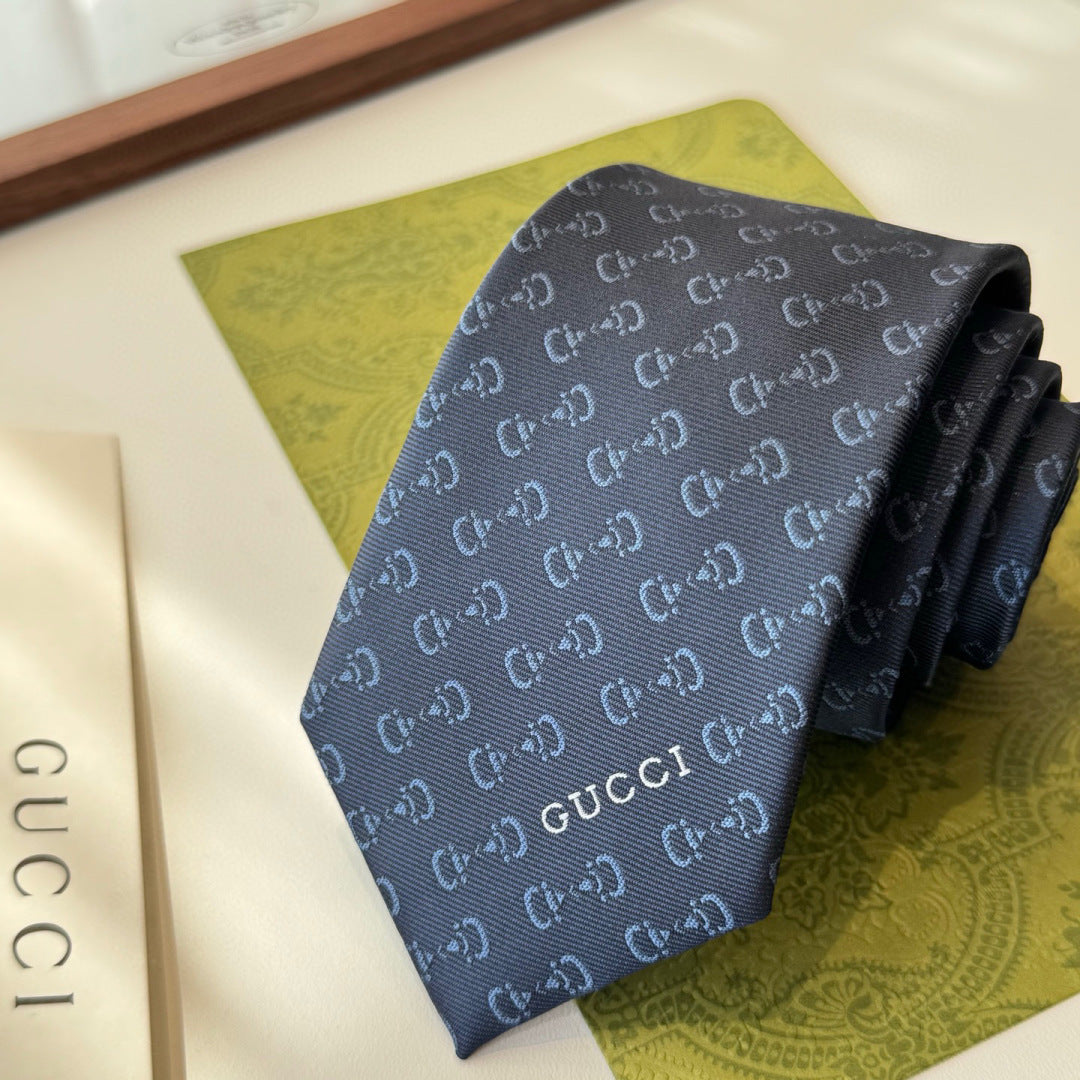 Gucci Style Men's Tonal GG Logo Silk Tie - Detail Image 3