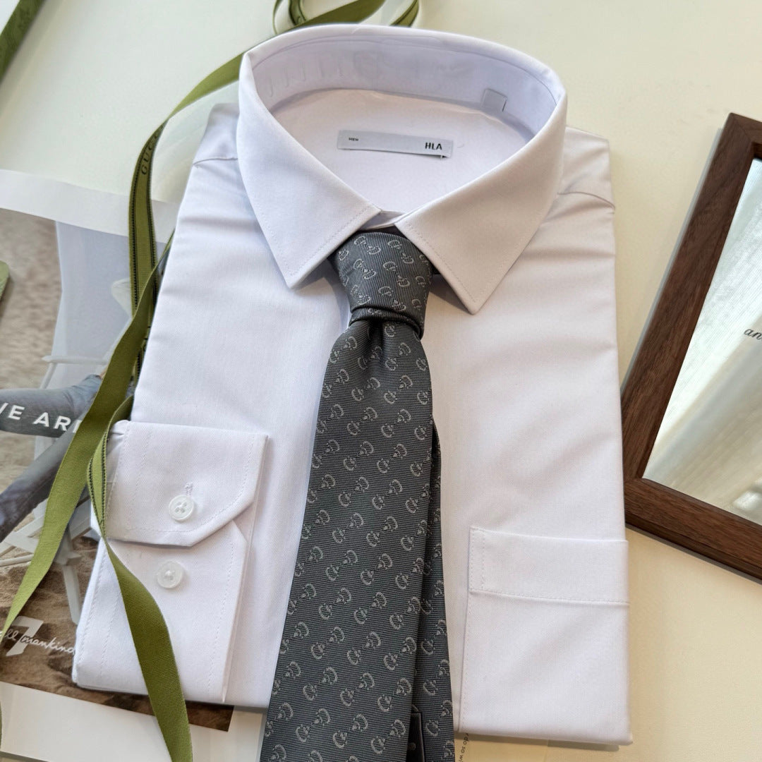 Gucci Style Men's Tonal GG Logo Silk Tie - Detail Image 5