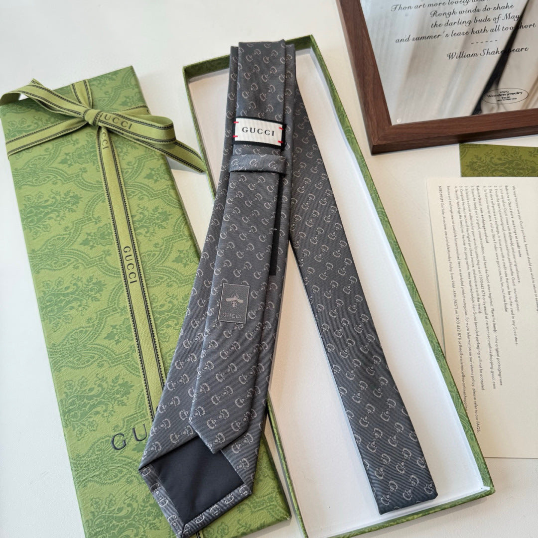 Gucci Style Men's Tonal GG Logo Silk Tie - Detail Image 8