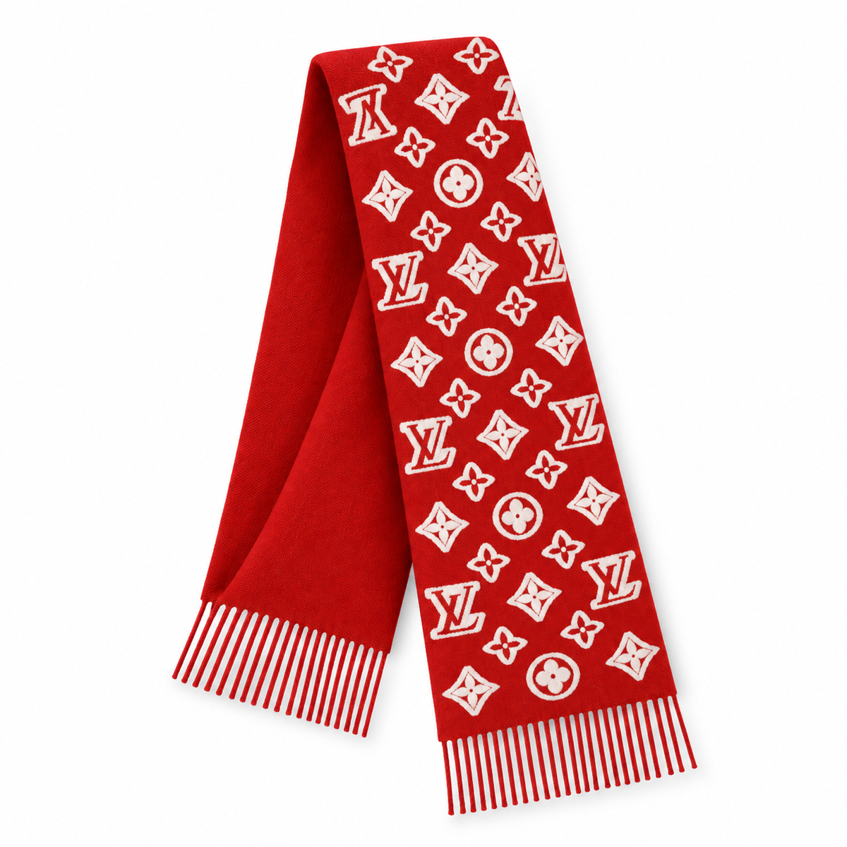 Louis Vuitton Style Monogram Knit Scarf in Red