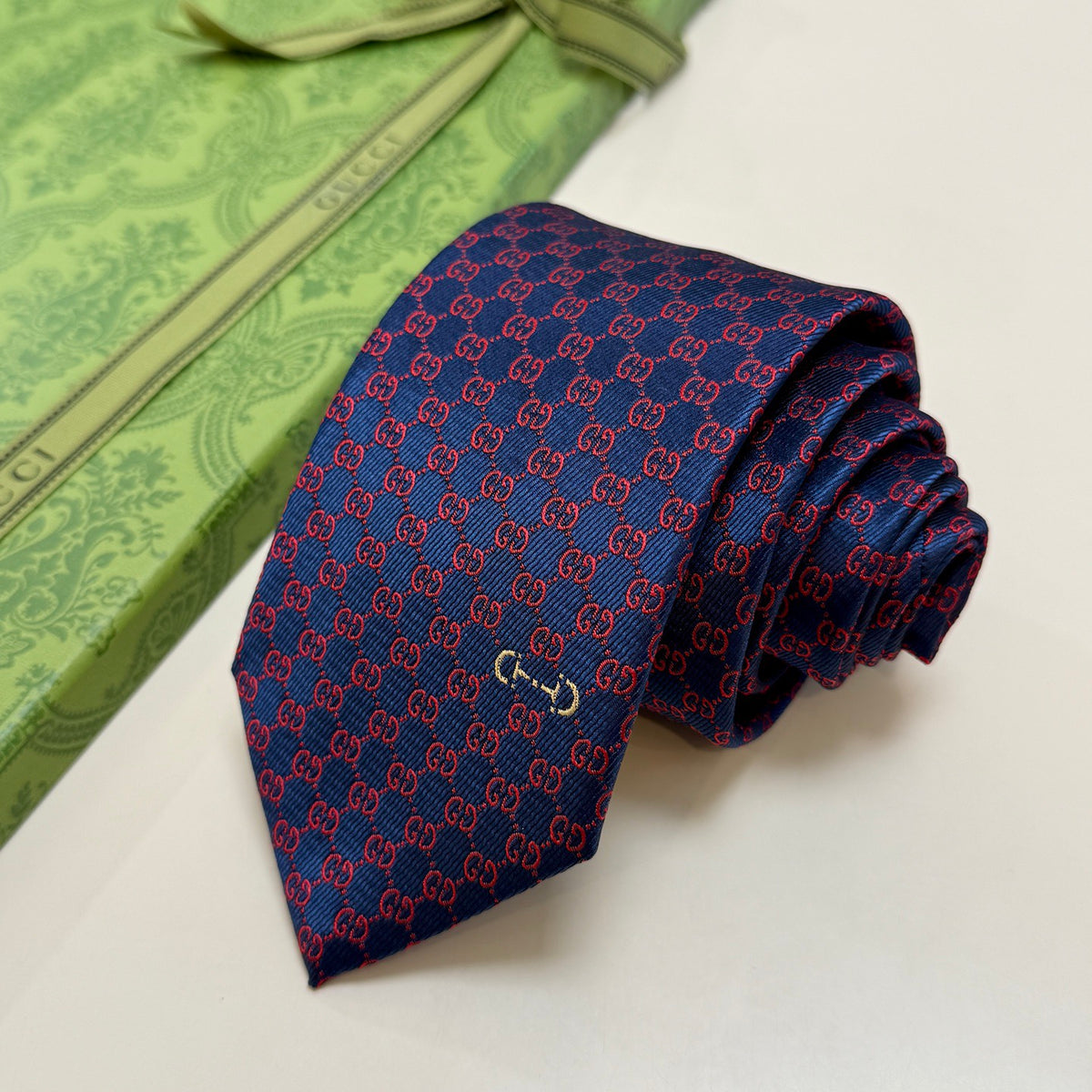 Gucci Style Men's GG Jacquard Silk Tie - Detail Image 6