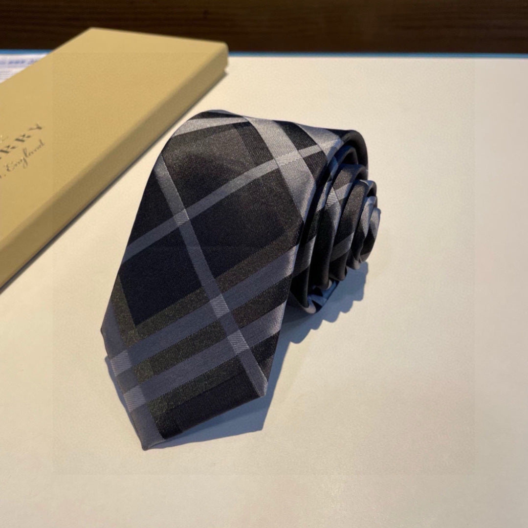 Burberry Style Men's Classic Check Silk Tie - Detail Image 8