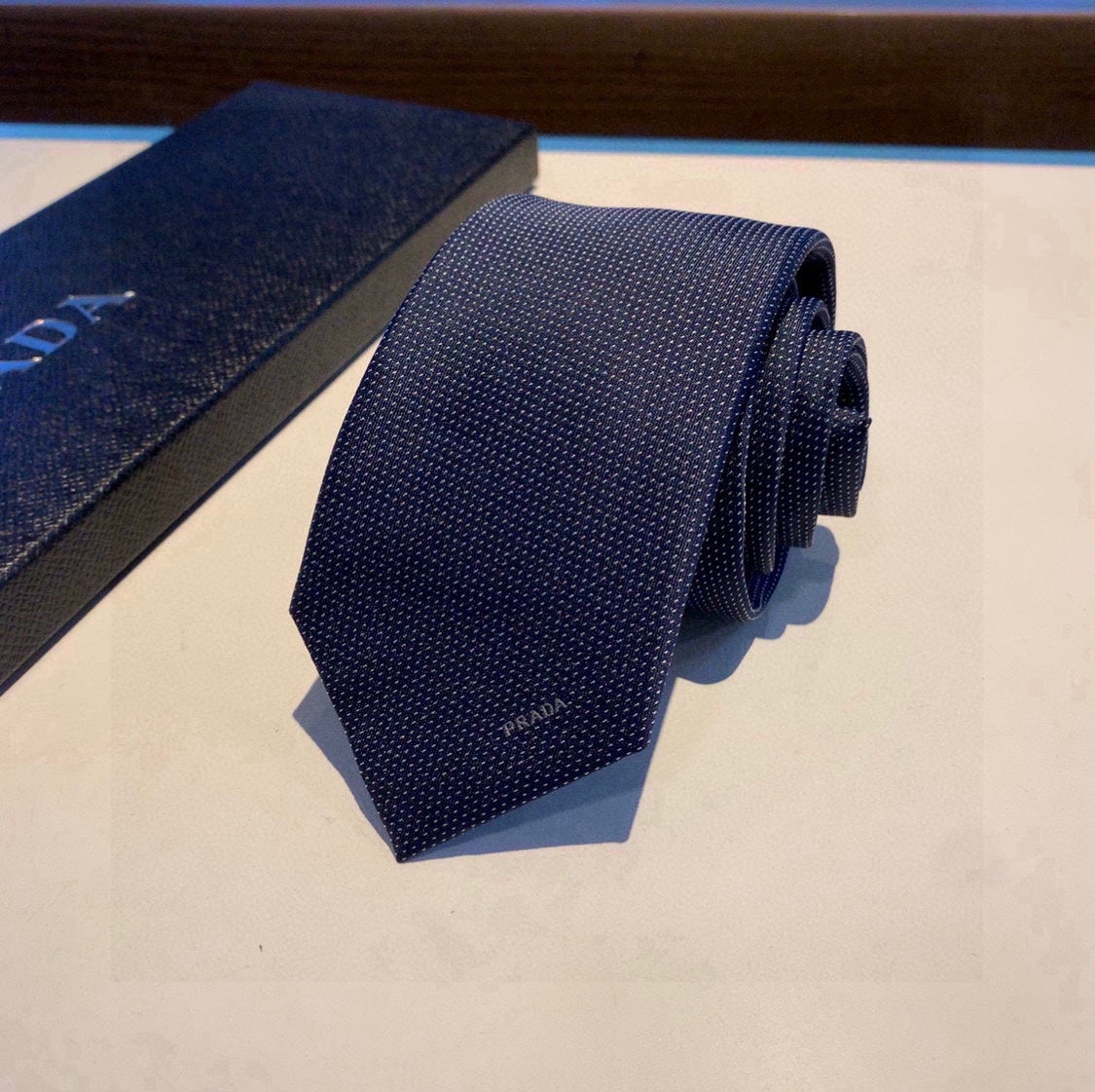 Prada Style Men's Solid Navy Silk Tie - Main Image