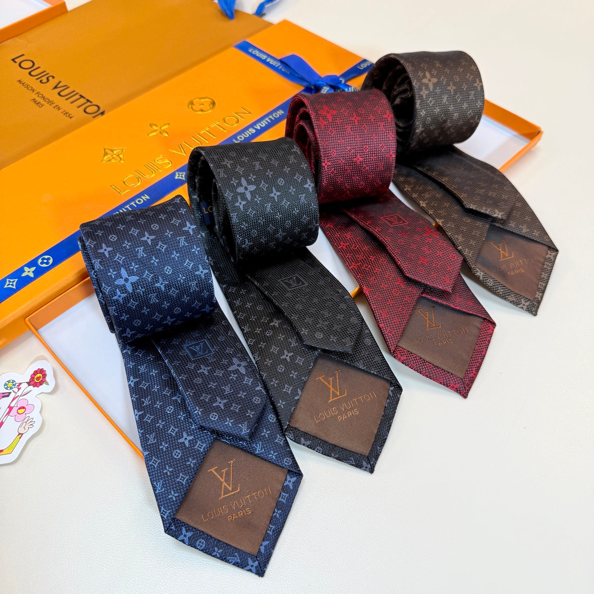 Louis Vuitton Style Men's Monogram Silk Tie - Detail Image 4