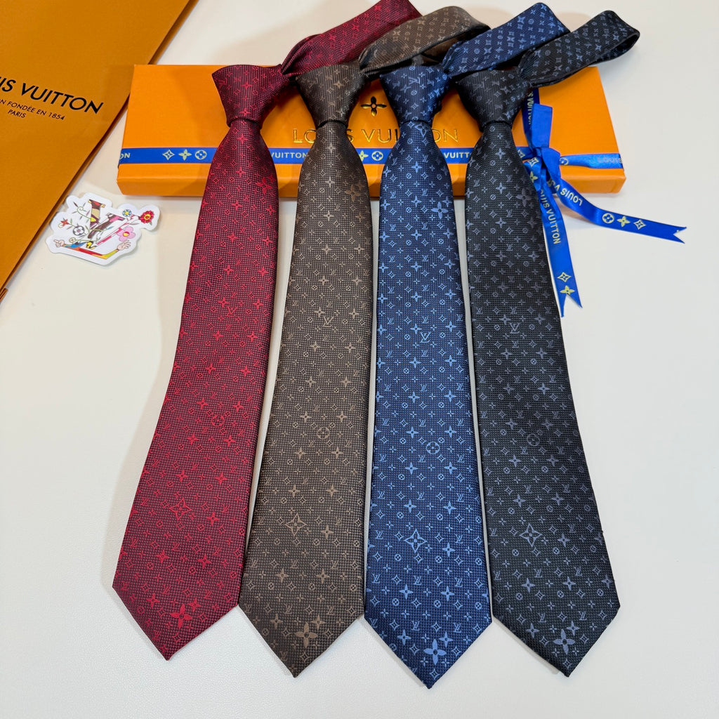 Louis Vuitton Style Men's Monogram Silk Tie - Detail Image 6