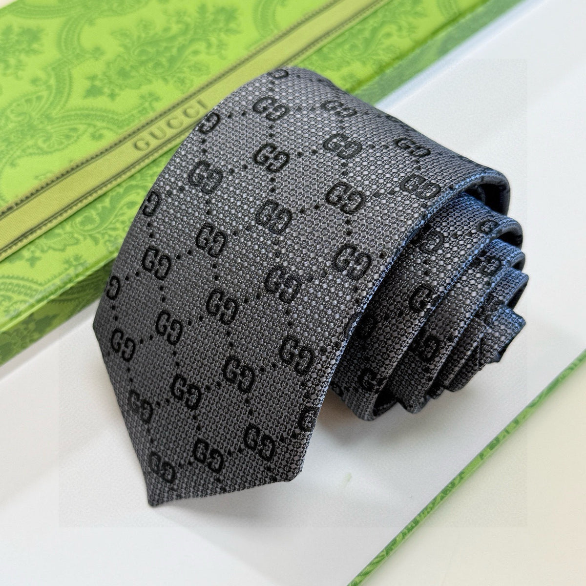 Gucci Style Men's GG Monogram Silk Tie - Detail Image 4