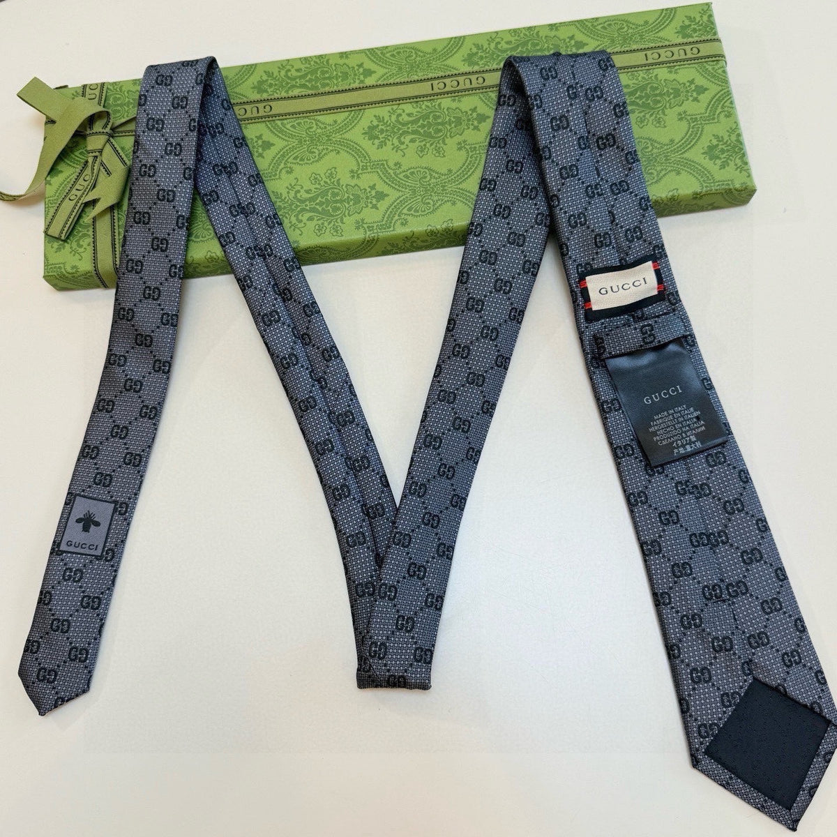 Gucci Style Men's GG Monogram Silk Tie - Detail Image 7