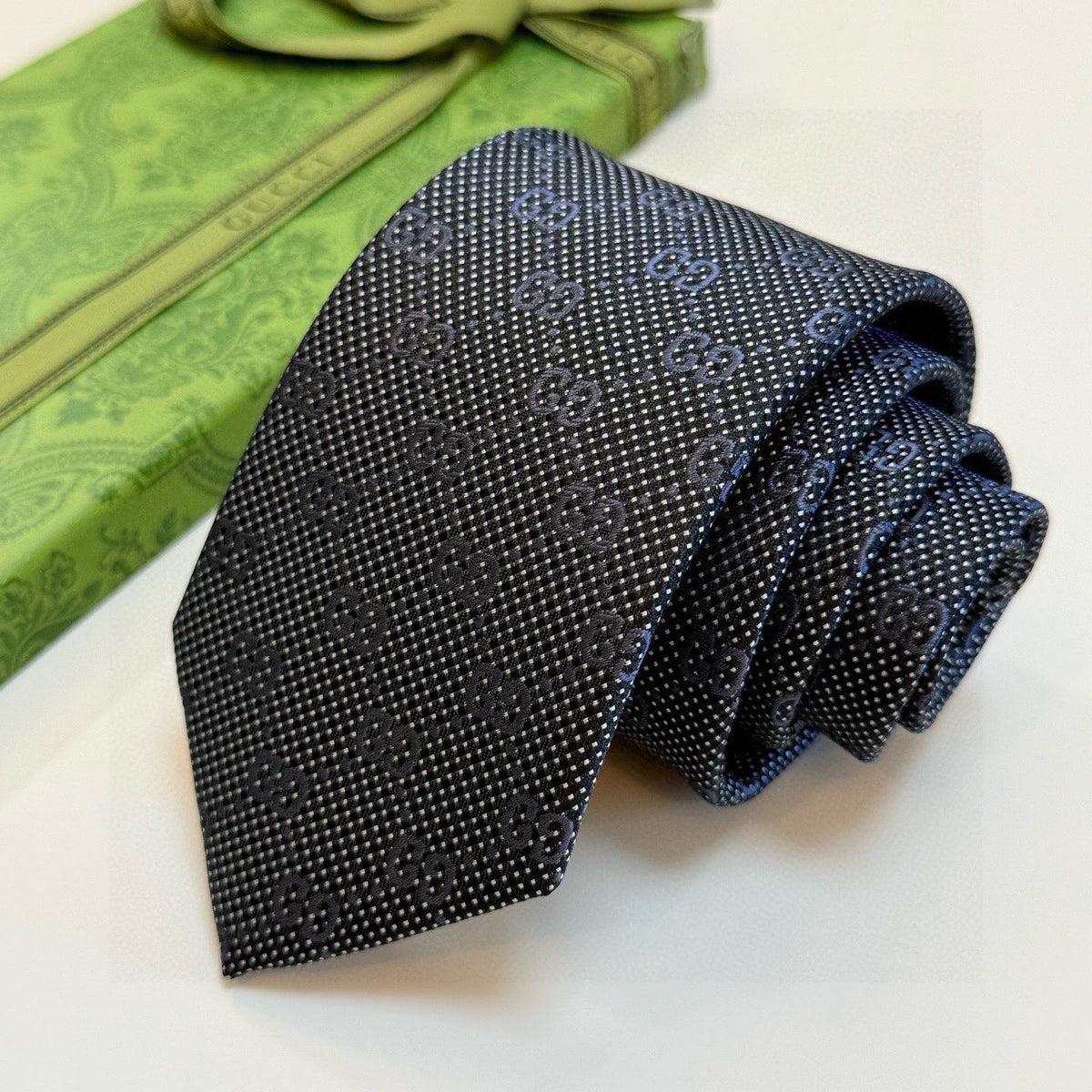 Gucci Style Men's GG Monogram Silk Tie - Detail Image 11