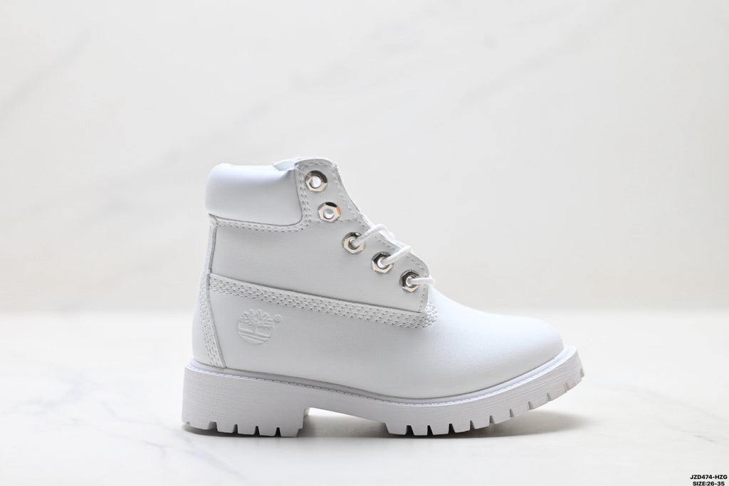Timberland White Kids Premium Leather Boot - right-facing side profile main image