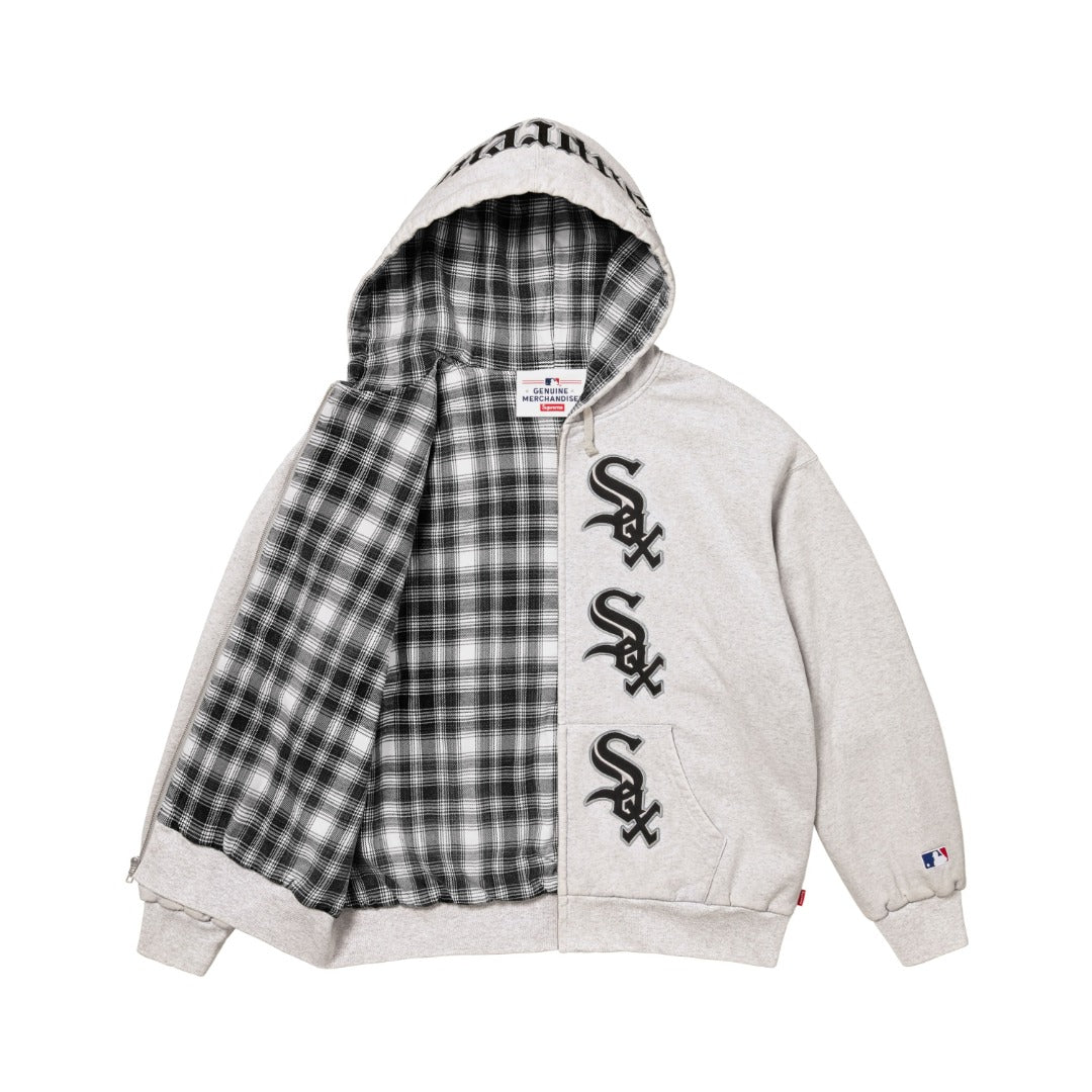 Heavyweight Zip-Up Hooded Sweatshirt with Embroidered Letters Light Luxury Station