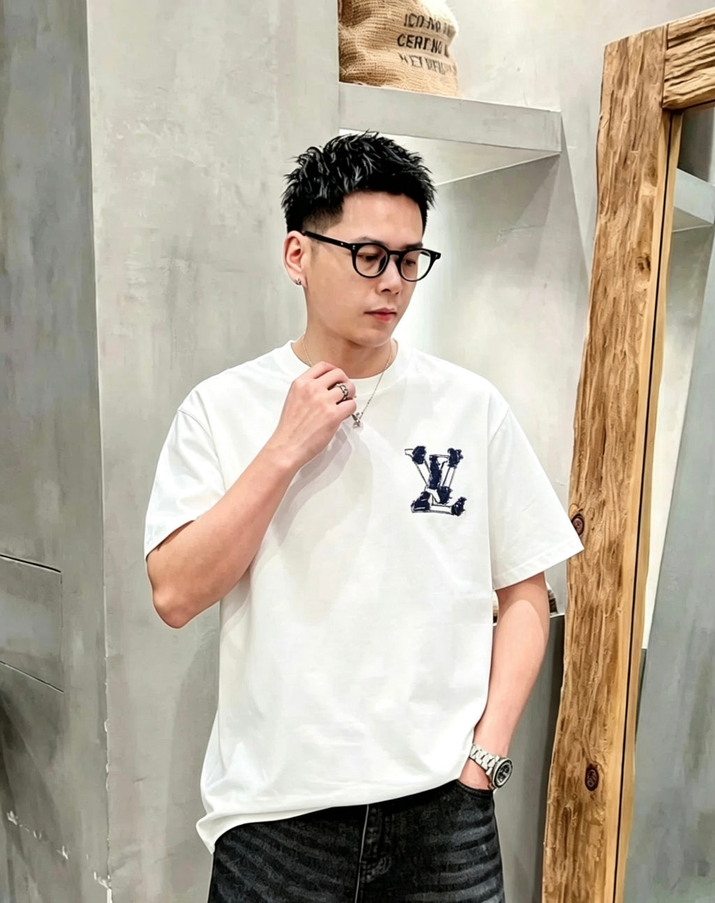 Denim Wash Appliqué Embroidered Short Sleeve Tee