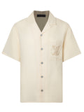 Silk-Linen Blend Cutwork Embroidered Short Sleeve Shirt