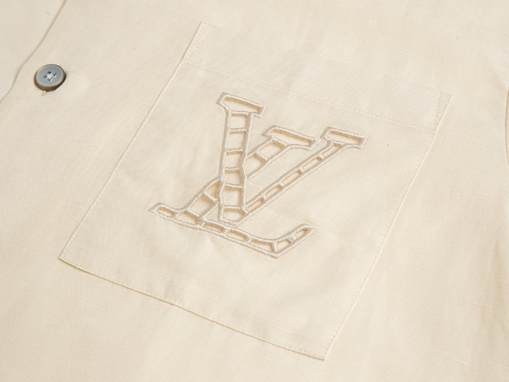 Silk-Linen Blend Cutwork Embroidered Short Sleeve Shirt