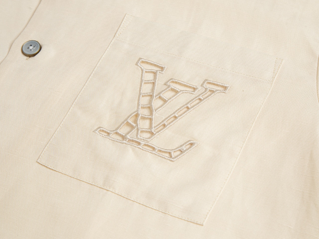 Silk-Linen Blend Cutwork Embroidered Short Sleeve Shirt