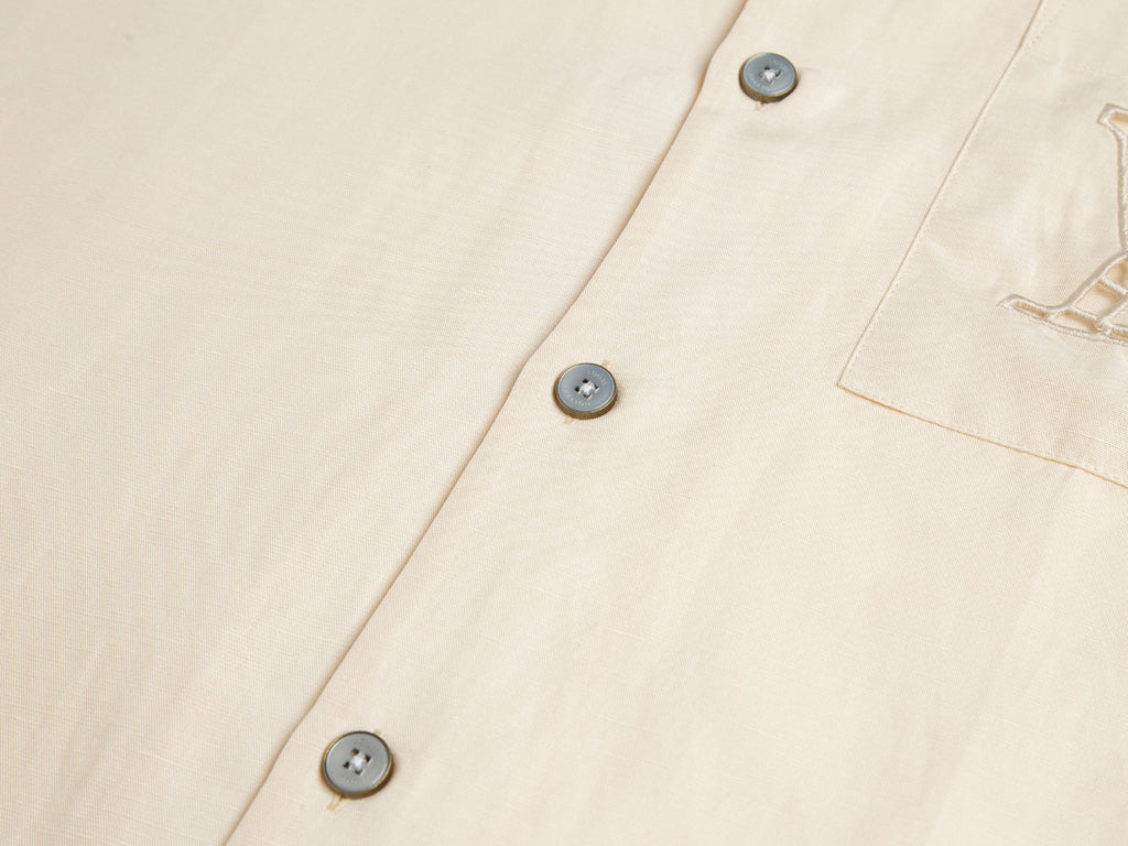 Silk-Linen Blend Cutwork Embroidered Short Sleeve Shirt