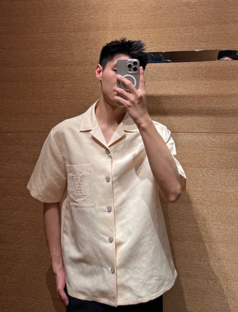 Silk-Linen Blend Cutwork Embroidered Short Sleeve Shirt