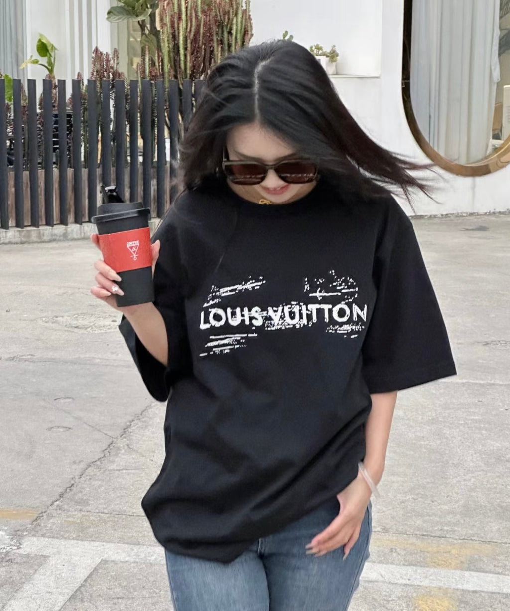 Mottled Logo Print Crew Neck Short Sleeve T-Shirt