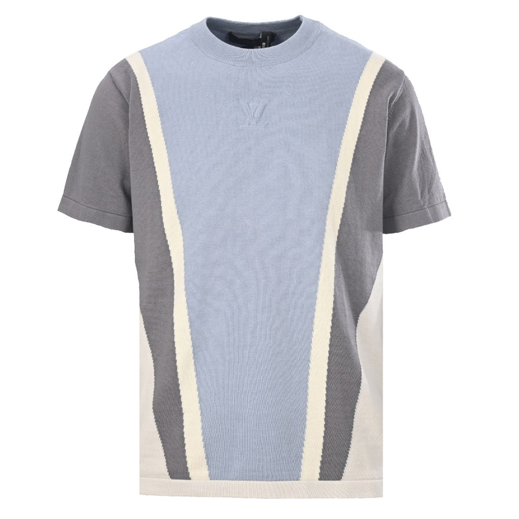 Embossed Logo Color-Block Knit Short Sleeve Tee