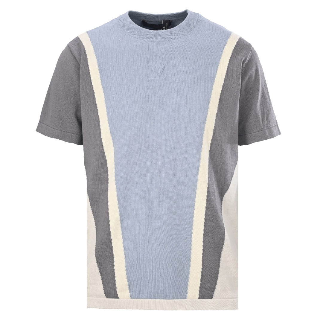 Embossed Logo Color-Block Knit Short Sleeve Tee