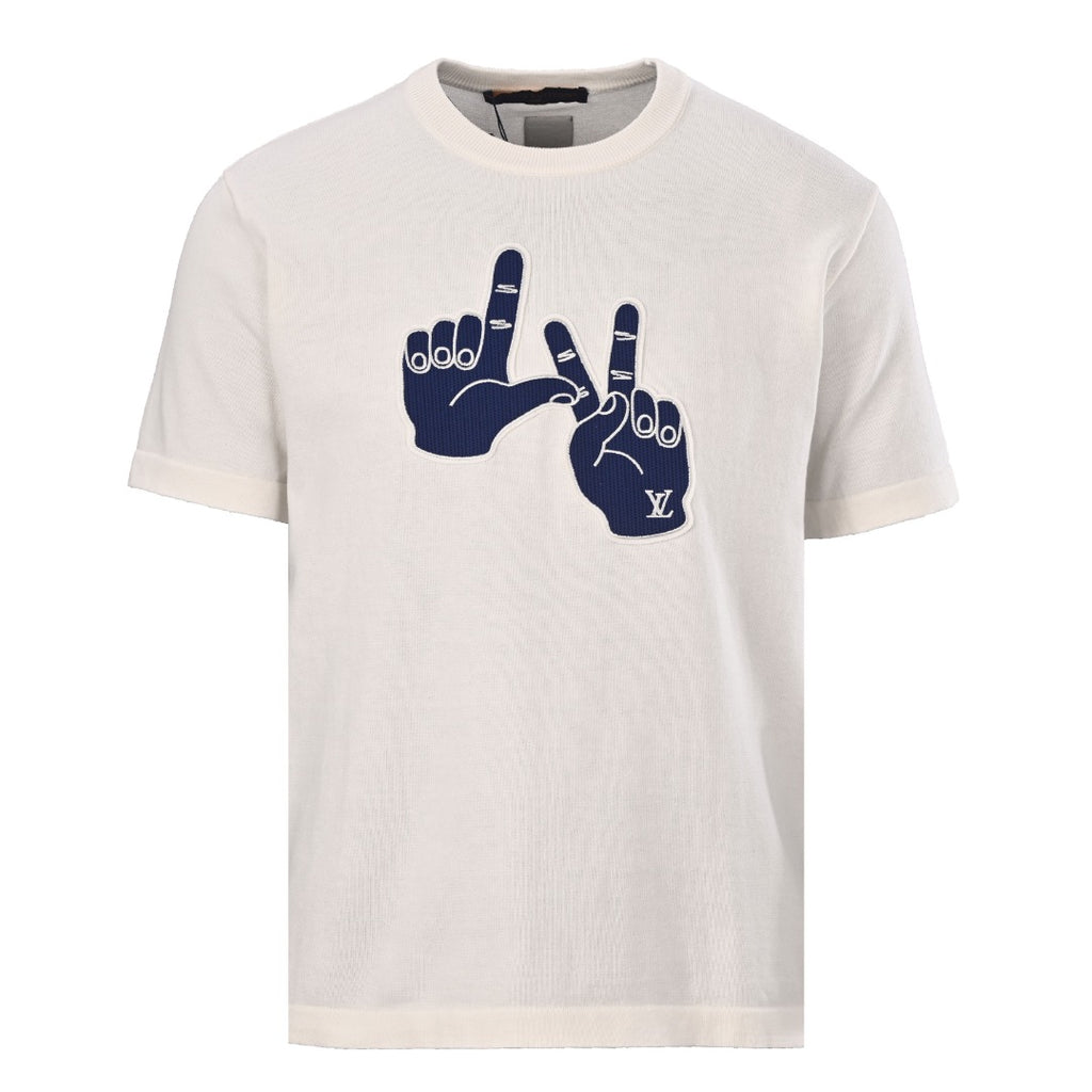 Blue Gesture Knit Short-Sleeve T-Shirt