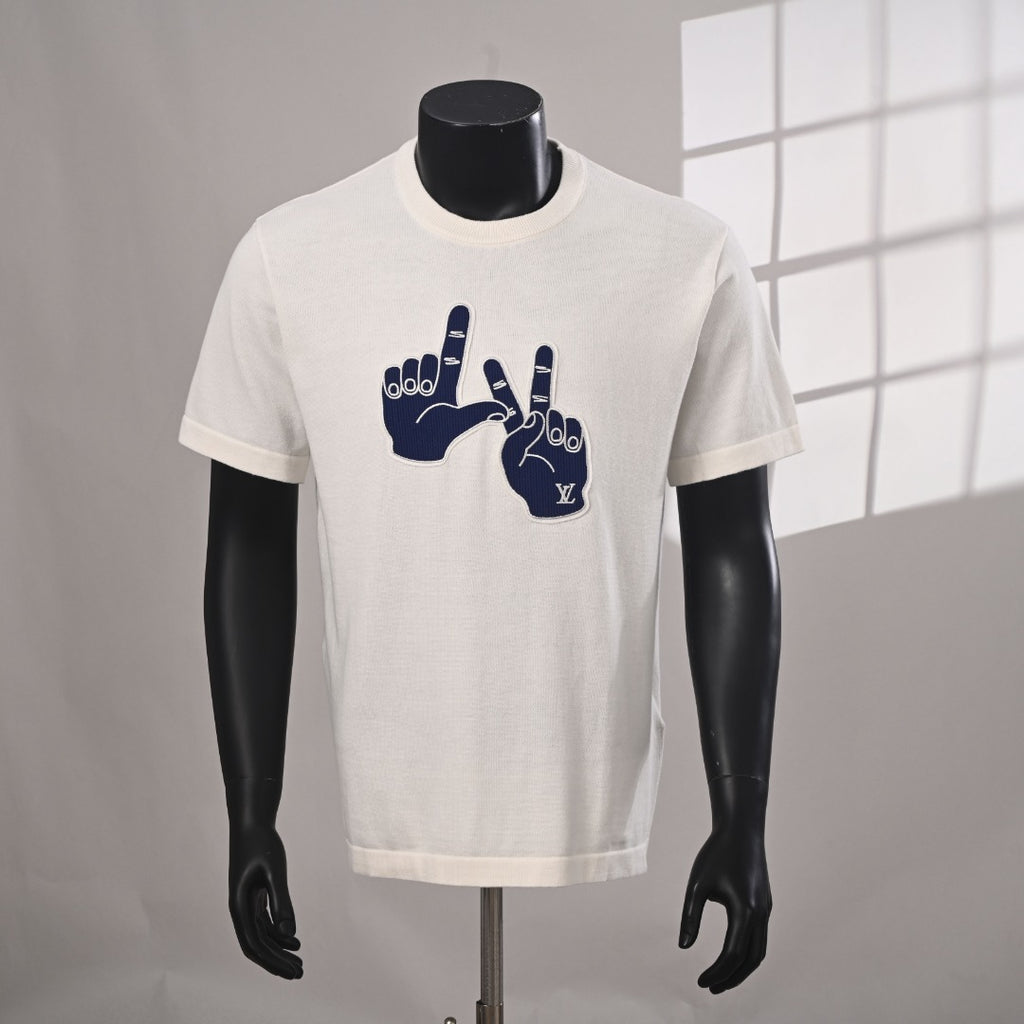 Blue Gesture Knit Short-Sleeve T-Shirt