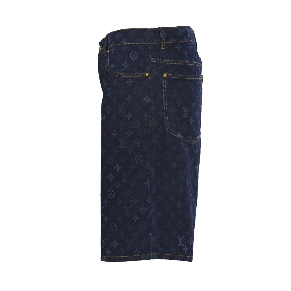 Allover Monogram Print Denim Shorts