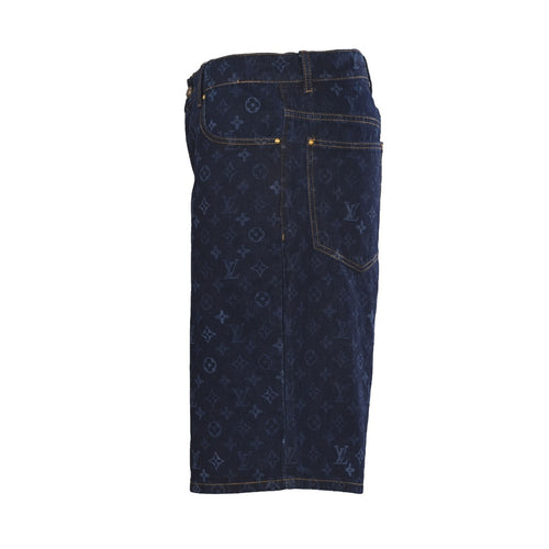 Allover Monogram Print Denim Shorts