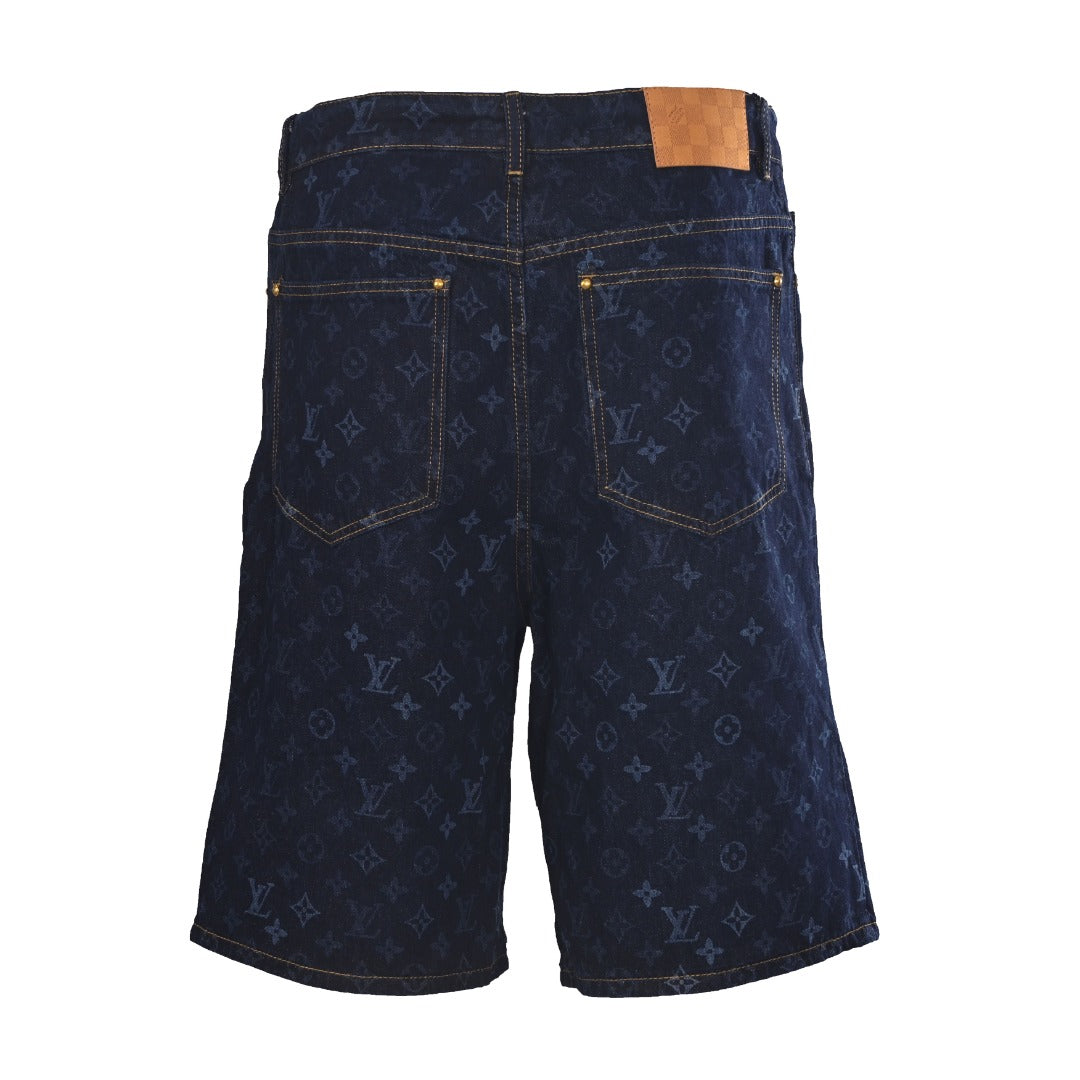Allover Monogram Print Denim Shorts