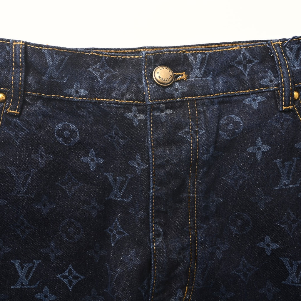 Allover Monogram Print Denim Shorts