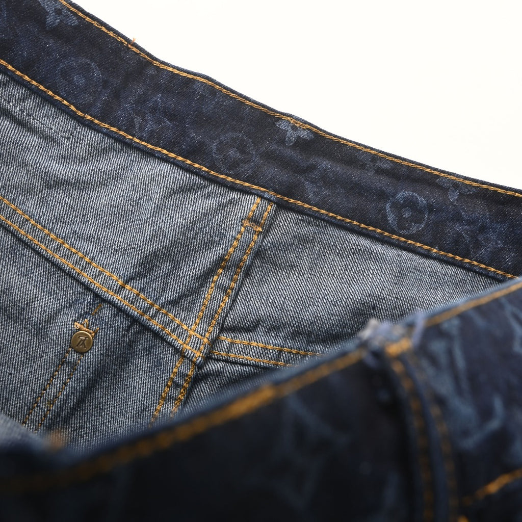 Allover Monogram Print Denim Shorts