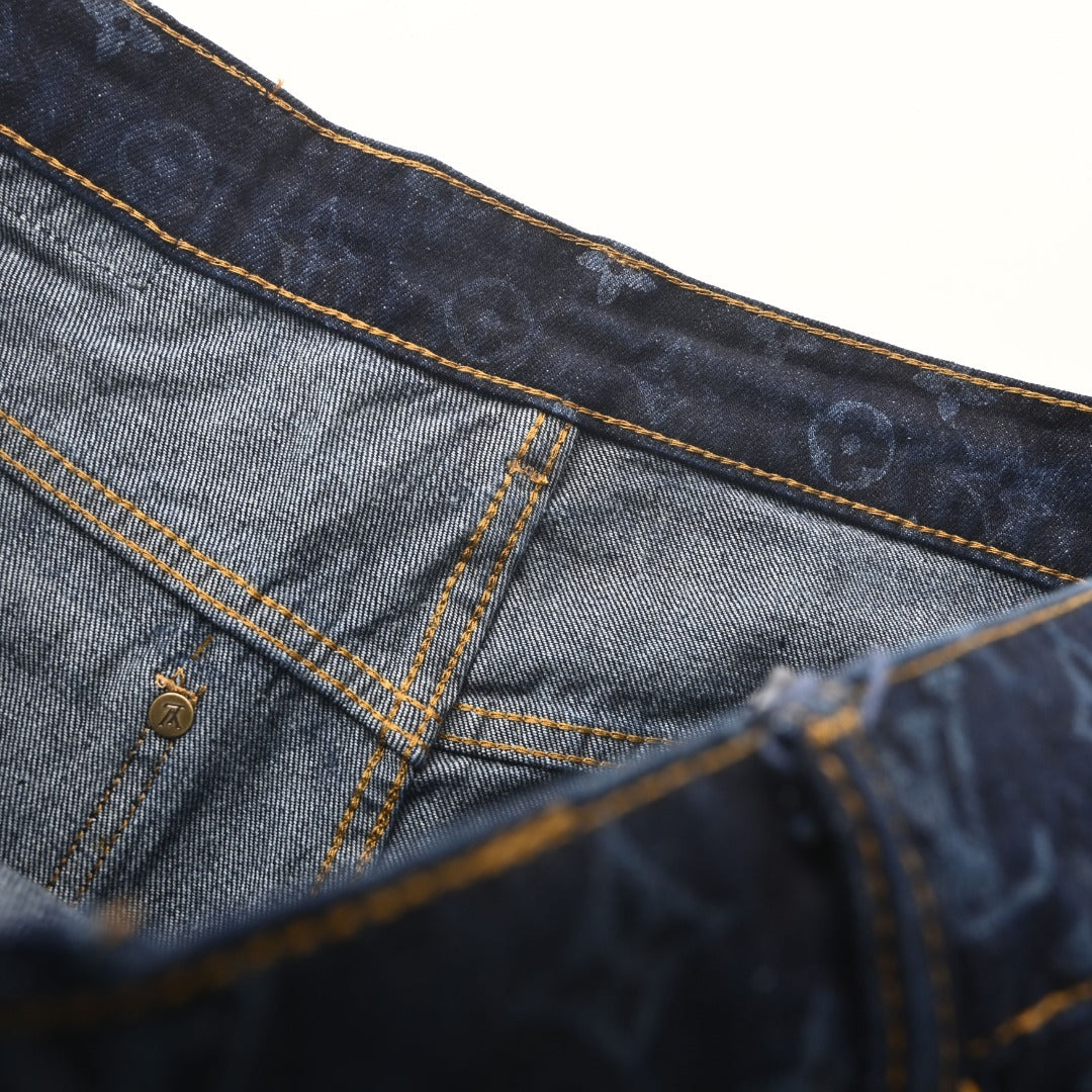 Allover Monogram Print Denim Shorts