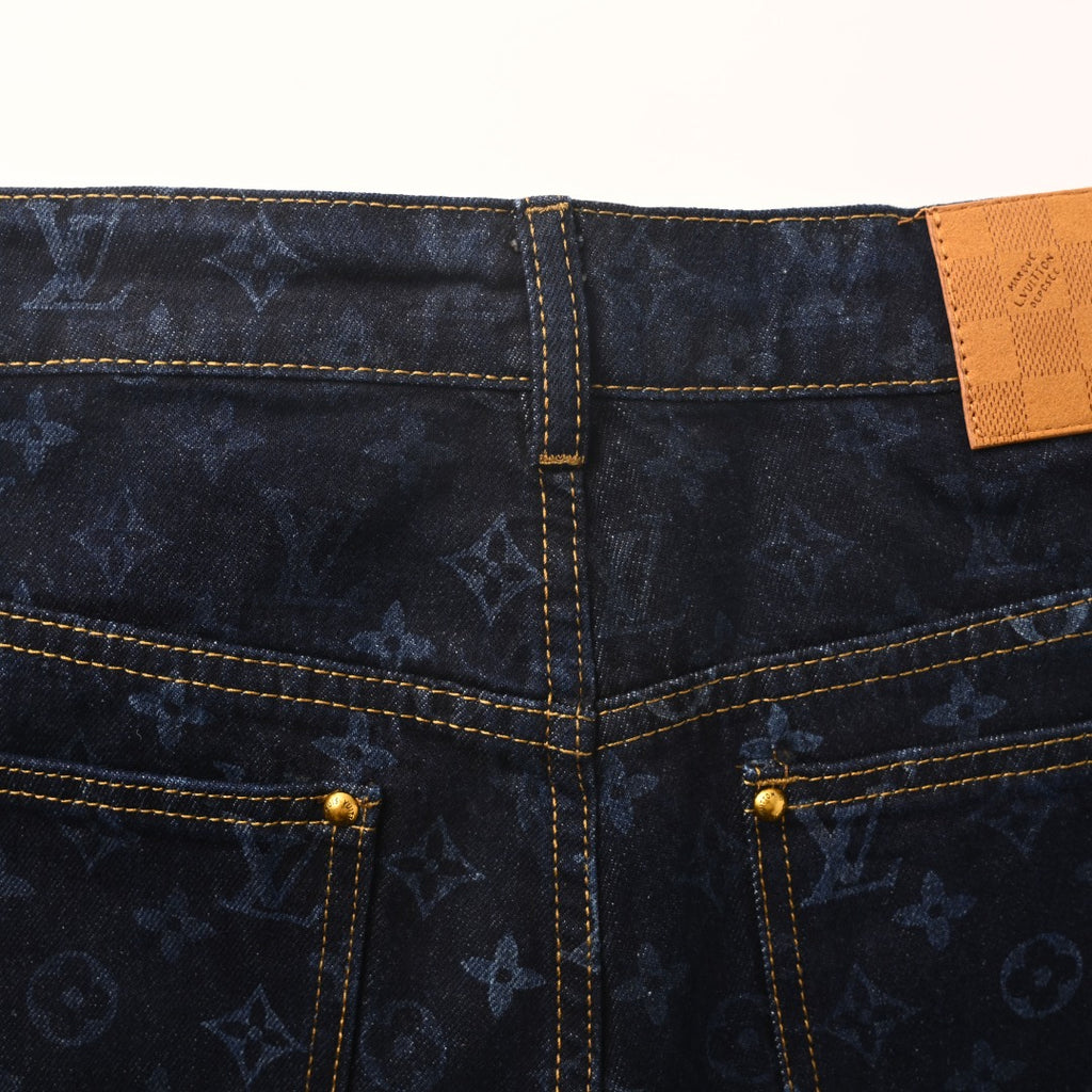 Allover Monogram Print Denim Shorts