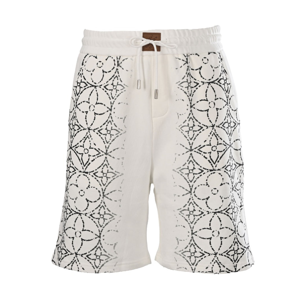 Distressed Monogram Print Fleece Shorts