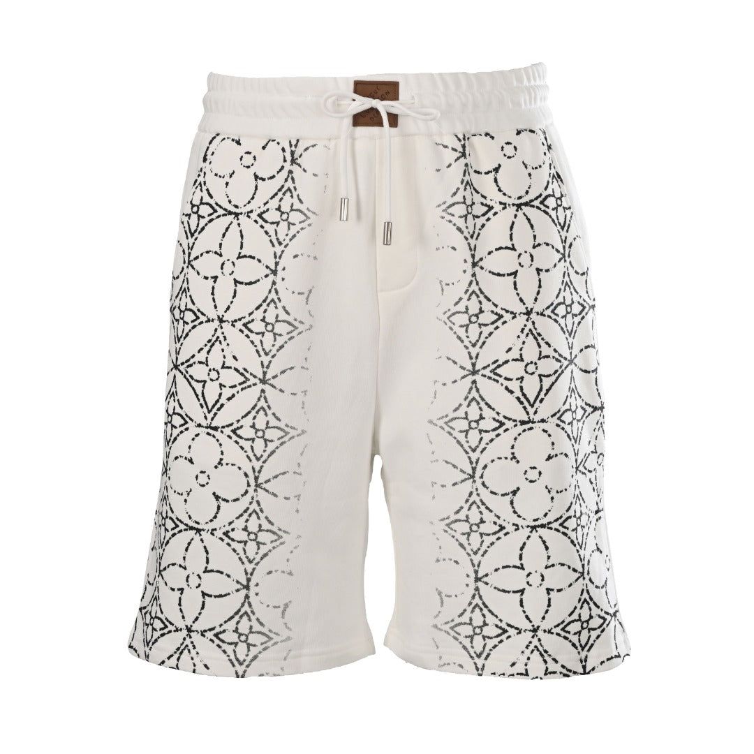 Distressed Monogram Print Fleece Shorts