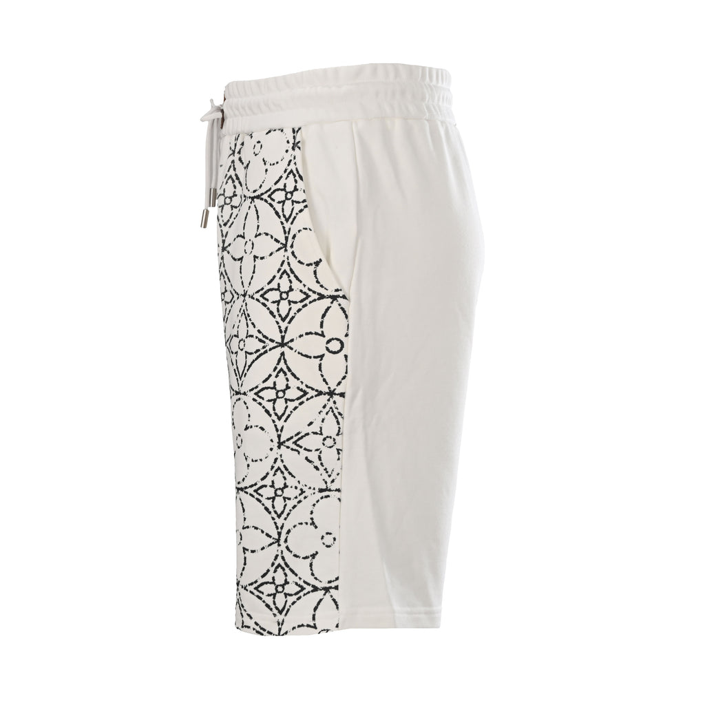 Distressed Monogram Print Fleece Shorts